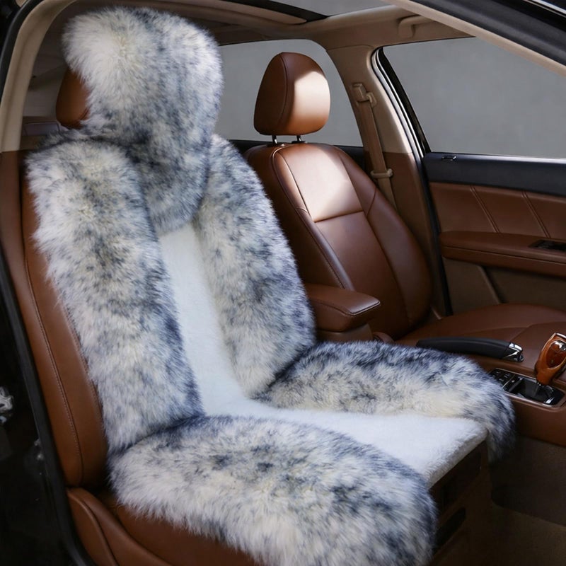 Gracefur Easy-Install Universal Sheepskin Car Seat Covers, Winter Warm Genuine Australian Sheepskin Fur Seat Covers, Airbag Compatible for Sedans, Trucks, SUV, or Van (Grey Tips) - Image 1
